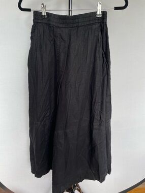 COS Black Linen Wide Leg Pants Elastic Waist Cropped Minimalist US 2